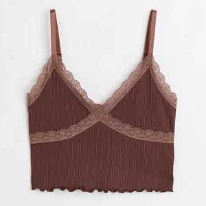 NWT H&M Ribbed Lace Trim Top Size L